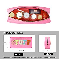 Dyshayen Nylon Stuff Cosmetic Bag Small Travel Preppy Makeup Pouch Bag For Women Girls With Chenille Letter Patches Pinkstuff