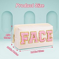 Joindo Preppy Patch Makeup Bag Chenille Face Letter Cosmetic Bag Pu Leather Skincare Toiletry Bag Portable Makeup Bag With Var