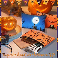 Eccliy 20 Pcs Halloween Makeup Bag Scary Ghost Bat Skull Cosmetic Bag Canvas Gifts For Girls Toiletry Pouch With Zipper For Wome