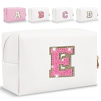 Small Personalized Initial Letter Makeup Bag Cute Waterproof Pu Leather Chenille Letter Cosmetic Bag Travel Makeup Bag Preppy