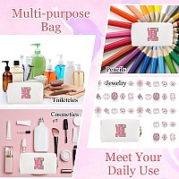 Small Personalized Initial Letter Makeup Bag Cute Waterproof Pu Leather Chenille Letter Cosmetic Bag Travel Makeup Bag Preppy