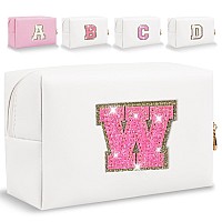 Small Personalized Initial Letter Makeup Bag Cute Waterproof Pu Leather Chenille Letter Cosmetic Bag Travel Makeup Bag Preppy