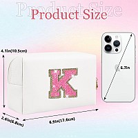 Small Personalized Initial Letter Makeup Bag Cute Waterproof Pu Leather Chenille Letter Cosmetic Bag Travel Makeup Bag Preppy