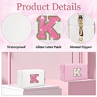 Small Personalized Initial Letter Makeup Bag Cute Waterproof Pu Leather Chenille Letter Cosmetic Bag Travel Makeup Bag Preppy