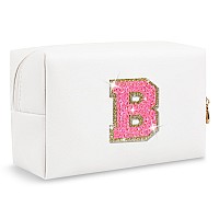 Small Personalized Initial Letter Makeup Bag Preppy Cute Pink Makeup Bag Cosmetic Zipper Pouch Waterproof Pu Leather Travel To