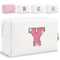 Small Personalized Initial Letter Makeup Bag Cute Waterproof Pu Leather Chenille Letter Cosmetic Bag Travel Makeup Bag Preppy