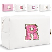 Small Personalized Initial Letter Makeup Bag Cute Waterproof Pu Leather Chenille Letter Cosmetic Bag Travel Makeup Bag Preppy