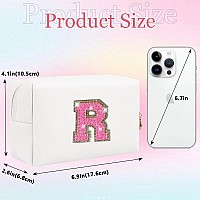 Small Personalized Initial Letter Makeup Bag Cute Waterproof Pu Leather Chenille Letter Cosmetic Bag Travel Makeup Bag Preppy