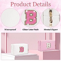 Small Personalized Initial Letter Makeup Bag Cute Waterproof Pu Leather Chenille Letter Cosmetic Bag Travel Makeup Bag Preppy