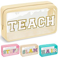 Teacher Appreciation Gifts Chenille Letter Clear Makeup Bag Teach Pouch Preppy Patch Makeup Bag With Zipper Graduation Retireme