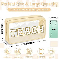 Teacher Appreciation Gifts Chenille Letter Clear Makeup Bag Teach Pouch Preppy Patch Makeup Bag With Zipper Graduation Retireme