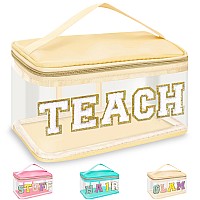 Teacher Appreciation Gifts Chenille Letter Clear Makeup Bag Teach Pouch Preppy Patch Makeup Bag Zipper With Handle Nylon Travel