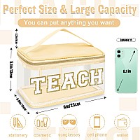 Teacher Appreciation Gifts Chenille Letter Clear Makeup Bag Teach Pouch Preppy Patch Makeup Bag Zipper With Handle Nylon Travel