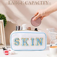 Cunno 4 Pcs Preppy Makeup Bag Chenille Letter Nylon Cosmetic Bag Makeup Bag Toiletry Cosmetic Case Preppy Bag With Zipper Stuff