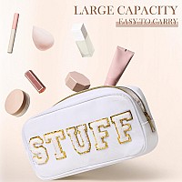 Cunno 4 Pcs Preppy Makeup Bag Chenille Letter Nylon Cosmetic Bag Makeup Bag Toiletry Cosmetic Case Preppy Bag With Zipper Stuff