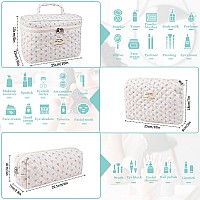 Makeup Bag Set Quilted Makeup Bag Large Floral Cosmetic Bag For Women Cute Cotton Makeup Bag Flower Travel Toiletry Organize