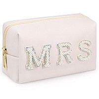 Besharppin Mrs Preppy Makeup Bag Pearl Rhinestone Cosmetic Bag With Mrs Letter Bridal Shower Gifts For Wedding