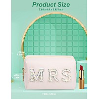 Besharppin Mrs Preppy Makeup Bag Pearl Rhinestone Cosmetic Bag With Mrs Letter Bridal Shower Gifts For Wedding