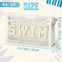 Y1Tvei Clear Swim Makeup Bag Preppy White Swim Chenille Varsity Letter Patch Cosmetic Bag Large Pvc Transparent Waterproof Sun