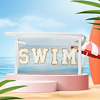 Y1Tvei Clear Swim Makeup Bag Preppy White Swim Chenille Varsity Letter Patch Cosmetic Bag Large Pvc Transparent Waterproof Sun