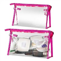 Y1Tvei Clear Makeup Bag Set 2Pcs Preppy Clear Cosmetic Travel Bag Tsa Approved Large Pvc Transparent Waterproof Plastic Sunscr