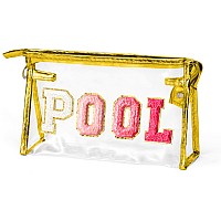 Y1Tvei Clear Pool Makeup Bag Preppy Rose Red Pool Chenille Varsity Letter Sunscreen Cosmetic Pouch Pvc Transparent Zipper Wate