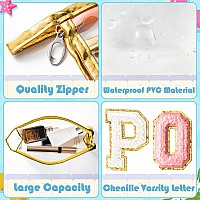 Y1Tvei Clear Pool Makeup Bag Preppy Rose Red Pool Chenille Varsity Letter Sunscreen Cosmetic Pouch Pvc Transparent Zipper Wate