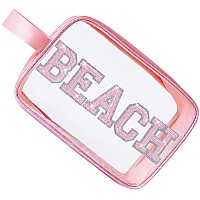 Coshaysoo Clear Pink Beach Makeup Bag Sunscreen Cosmetic Toiletry Travel Accessories Summer Essentials Birthday Graduation Appre