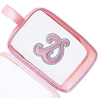 Coshaysoo Clear Makeup Bag Preppy Initial Letter Cosmetic Toiletry Sunscreen Pouch Travel Essential Accessories Gifts For Women