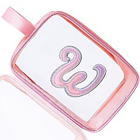 Coshaysoo Clear Makeup Bag Preppy Initial Letter Cosmetic Toiletry Sunscreen Pouch Travel Essential Accessories Gifts For Women