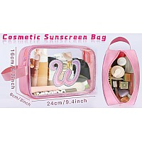 Coshaysoo Clear Makeup Bag Preppy Initial Letter Cosmetic Toiletry Sunscreen Pouch Travel Essential Accessories Gifts For Women