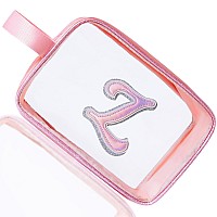 Coshaysoo Clear Makeup Bag Preppy Initial Letter Cosmetic Toiletry Sunscreen Pouch Travel Essential Accessories Gifts For Women