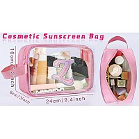 Coshaysoo Clear Makeup Bag Preppy Initial Letter Cosmetic Toiletry Sunscreen Pouch Travel Essential Accessories Gifts For Women