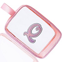 Coshaysoo Clear Makeup Bag Preppy Initial Letter Cosmetic Toiletry Sunscreen Pouch Travel Essential Accessories Gifts For Women