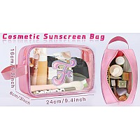 Coshaysoo Clear Makeup Bag Preppy Initial Letter Cosmetic Toiletry Sunscreen Pouch Travel Essential Accessories Gifts For Women