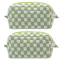 Pazimiik Checkered Makeup Bag For Purse Portable Zipper Make Up Pouch Small Cosmetic Case For Travel Accessories 2Pcs Light Gre