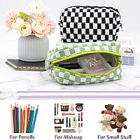 Pazimiik Checkered Makeup Bag For Purse Portable Zipper Make Up Pouch Small Cosmetic Case For Travel Accessories 2Pcs Light Gre