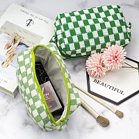 Pazimiik Checkered Makeup Bag For Purse Portable Zipper Make Up Pouch Small Cosmetic Case For Travel Accessories 2Pcs Light Gre