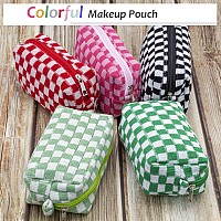 Pazimiik Checkered Makeup Bag For Purse Portable Zipper Make Up Pouch Small Cosmetic Case For Travel Accessories 2Pcs Light Gre