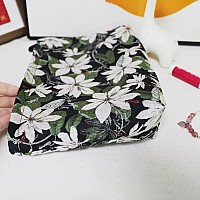 Happyheidi Large Black Embroidery Floral Makeup Bag Cosmetic Toiletries Travel Pouch Canvas Lined Purse Organizer White Green