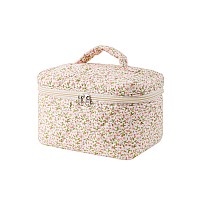 Uekeboag Large Travel Quilted Makeup Bag For Women Floral Cotton Cosmetic Bag Coquette Aesthetic Floral Toiletry Organizer Bag