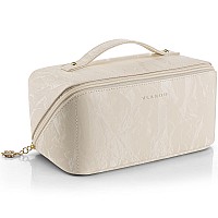 Vlando Makeup Bagtravel Makeup Bag Waterproof Portable Cosmetic Bag Pu Leather Open Flat Make Up Organizer For Toiletriesmakeu