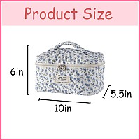 Uekeboag Large Travel Quilted Makeup Bag For Women Floral Cotton Cosmetic Bag Coquette Aesthetic Floral Toiletry Organizer Bag