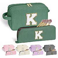 Yoolife Travel Makeup Bag Gifts For Women Initial Letter Cosmetic Bags For Women Girls Green Make Up Bag Makeup Brush Bag Pe