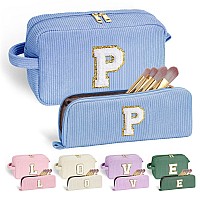 Yoolife Blue Cosmetic Travel Makeup Bag Monogram Cute Initial Makeup Bags Cosmetic Toiletry Pouch Make Up Case For Women Her B