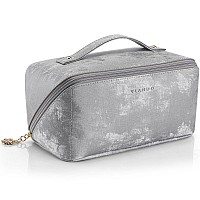 Vlando Makeup Bagtravel Makeup Bag Waterproof Portable Cosmetic Bag Pu Leather Open Flat Make Up Organizer For Toiletriesmakeu