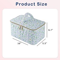 Uekeboag Large Travel Quilted Makeup Bag For Women Floral Cotton Cosmetic Bag Coquette Aesthetic Floral Toiletry Organizer Bag