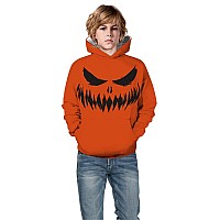 Ainuno Halloween Hoodie Orange Pumpkin Sweatshirts Kids Boys Girls Unisex Youth Pumpkin Hoodies Long Sleeve Shirts 3D Print Size