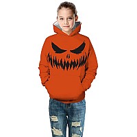 Ainuno Halloween Hoodie Orange Pumpkin Sweatshirts Kids Boys Girls Unisex Youth Pumpkin Hoodies Long Sleeve Shirts 3D Print Size