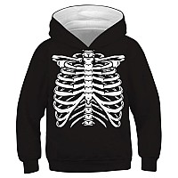 Ainuno Skeleton Hoodie Kids Halloween Sweatshirts With Hood Black White Skull Jacket For Teenager Boy Junior Girl Size Age 7 8 Y